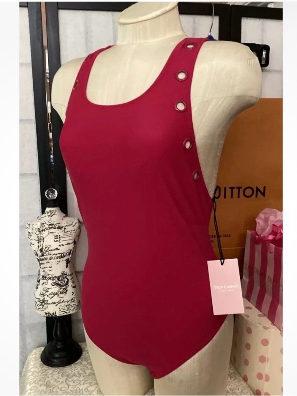Juicy Couture NWT Women Barberry  Sexy Grommet Bathing Suit size M